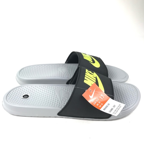 Men's Nike Benassi JDI Black Green Slides Size 17 - Picture 2 of 8